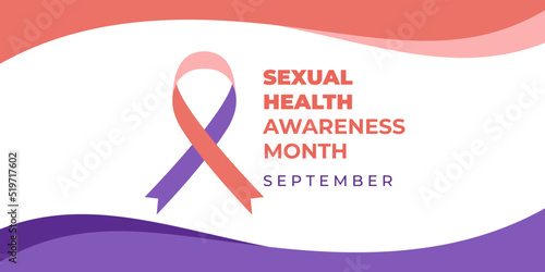 Sexual Health awareness month. Vector web banner, poster, card for social media and networks. Greeting with text Sexual Health awareness month, september. A ribbon on white background.