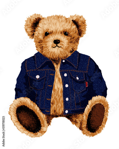 Cute teddy bear  illustration; with white isolated background 服を着たクマのイラスト