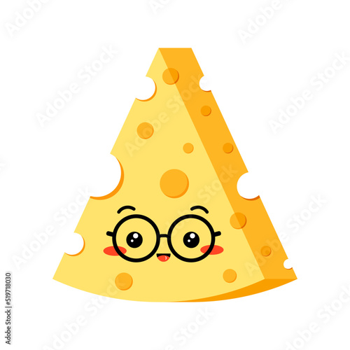 Triangle cheese with hole slice in eyeglasses emoji vector icon isolated on white background.