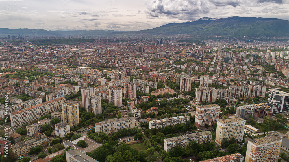 Panoramic aerial view of Sofia. Sofia is the capital and largest city of Bulgaria.