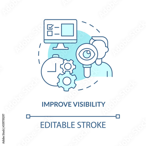 Improve visibility turquoise concept icon. Addressing covid impact on logistics abstract idea thin line illustration. Isolated outline drawing. Editable stroke. Arial, Myriad Pro-Bold fonts used