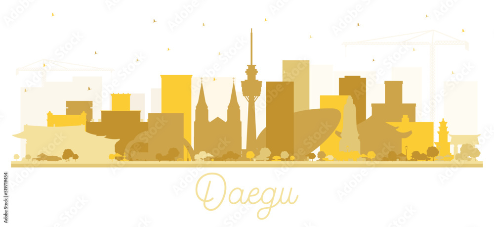 Daegu South Korea City Skyline Silhouette with Golden Buildings Isolated on White.
