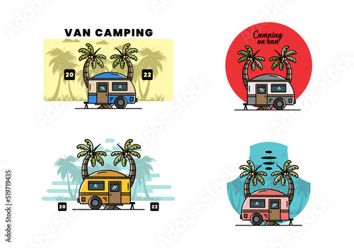 Teardrop camper and coconut tree illustration design