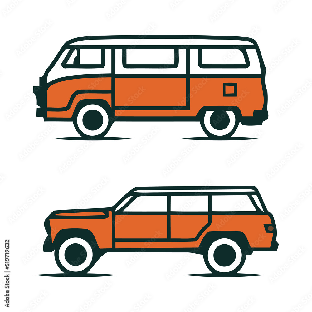 City transport car and bus flat automobile vector