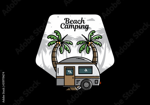 Teardrop camper and coconut tree illustration design