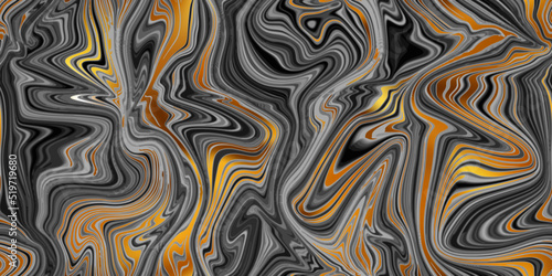 Black and gold seamless marble pattern with psychedelic swirls. Vector liquid acrylic texture. Flow art. Trippy 70s textile background. Tie dye simple artistic effect. Agate stone surface illustration