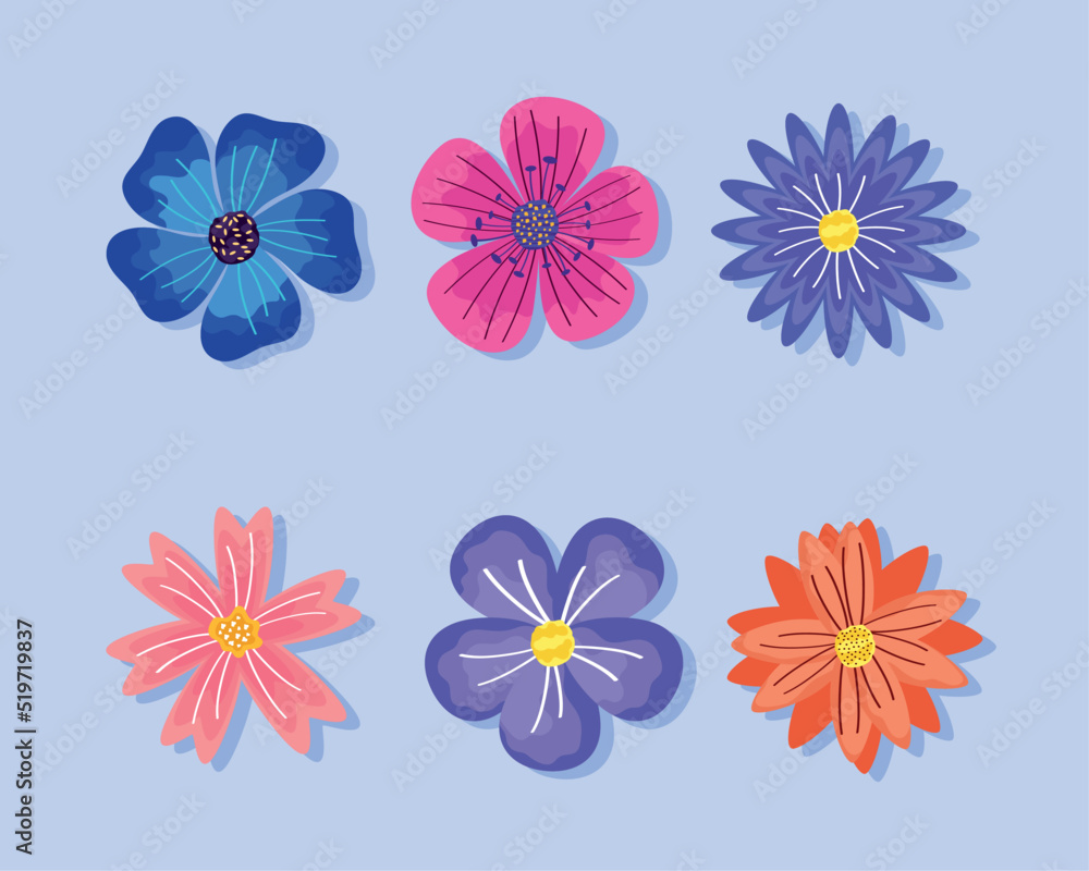 six flowers garden icons six flowers garden icons