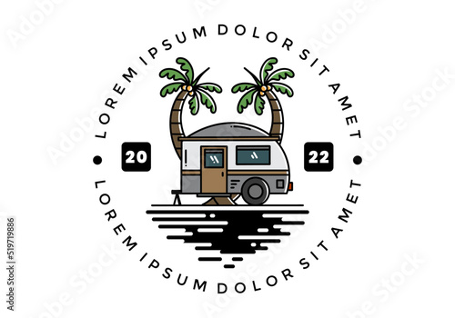 Teardrop camper and coconut tree illustration design