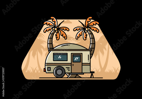 Teardrop camper and coconut tree illustration design
