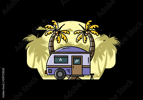 Teardrop camper and coconut tree illustration design