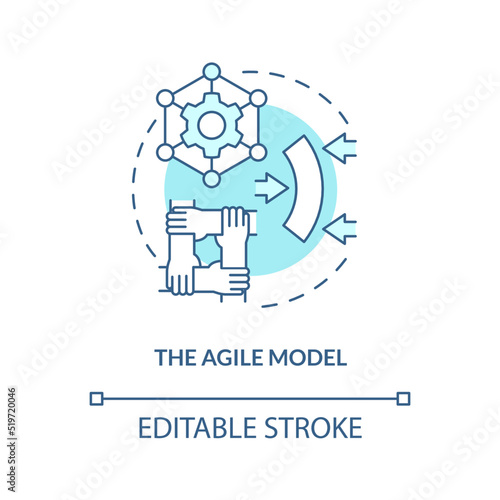 Agile model turquoise concept icon. Technology and networking. Supply chain type abstract idea thin line illustration. Isolated outline drawing. Editable stroke. Arial, Myriad Pro-Bold fonts used