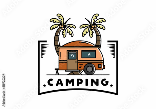Teardrop camper and coconut tree illustration design