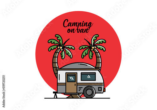 Teardrop camper and coconut tree illustration design