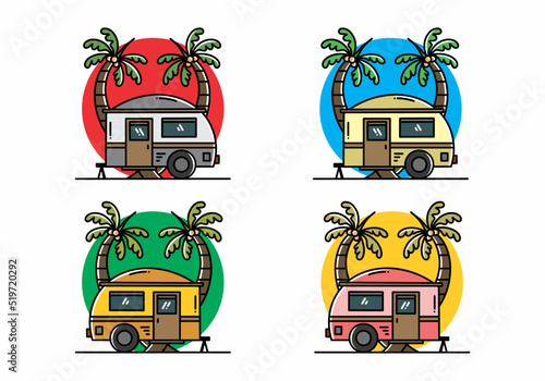 Teardrop camper and coconut tree illustration design