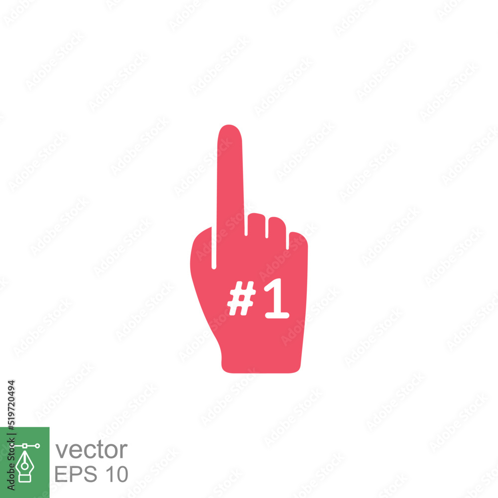 Obraz premium Number 1 foam glove icon. Simple solid style. Fan logo hand with finger up. glyph vector illustration isolated on white background. EPS 10.