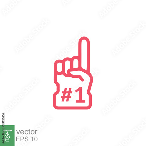 Number 1 foam glove icon. Simple outline style. Fan logo hand with finger up. Thin line vector illustration isolated on white background. EPS 10.