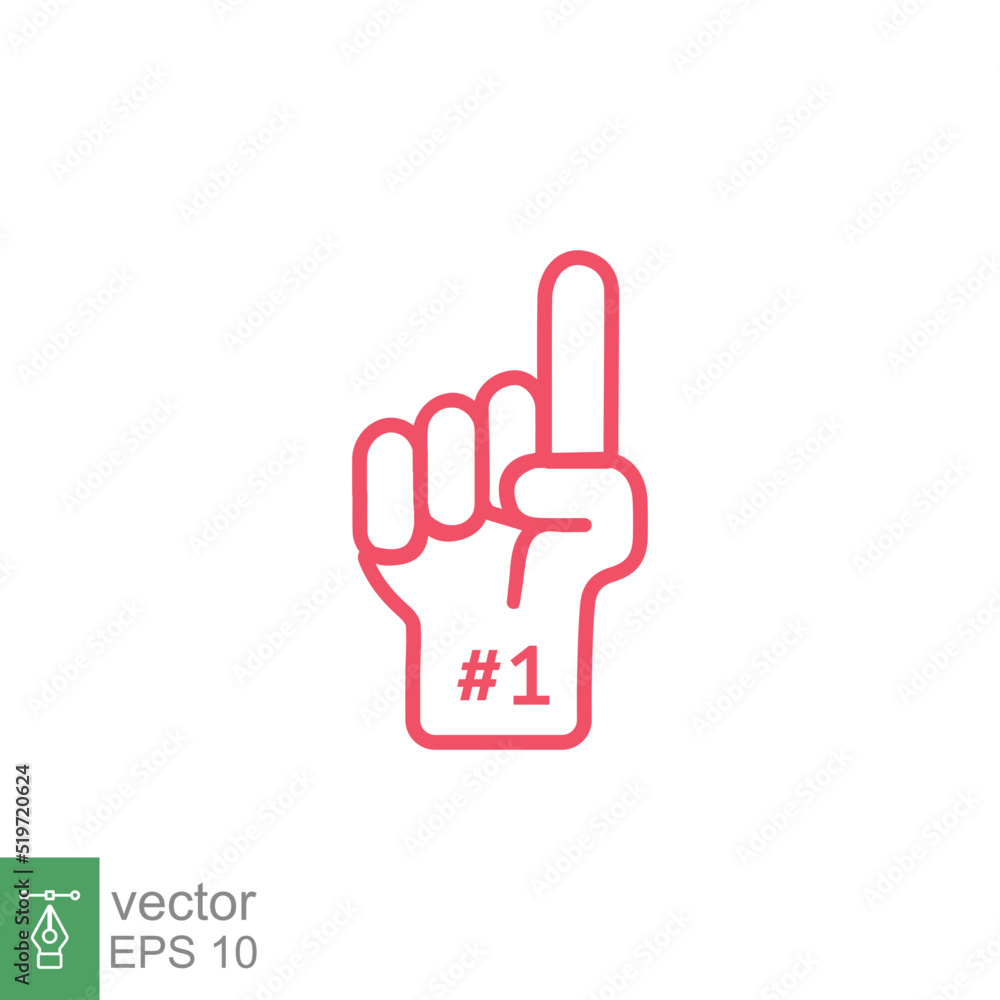 Number 1 foam glove icon. Simple outline style. Fan logo hand with finger up. Thin line vector illustration isolated on white background. EPS 10. Number 1 foam glove icon. Simple outline style. Fan logo hand with finger up. Thin line vector illustration isolated on white background. EPS 10.
