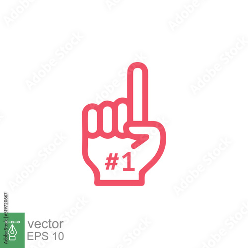 Number 1 foam glove icon. Simple outline style. Fan logo hand with finger up. Thin line vector illustration isolated on white background. EPS 10.