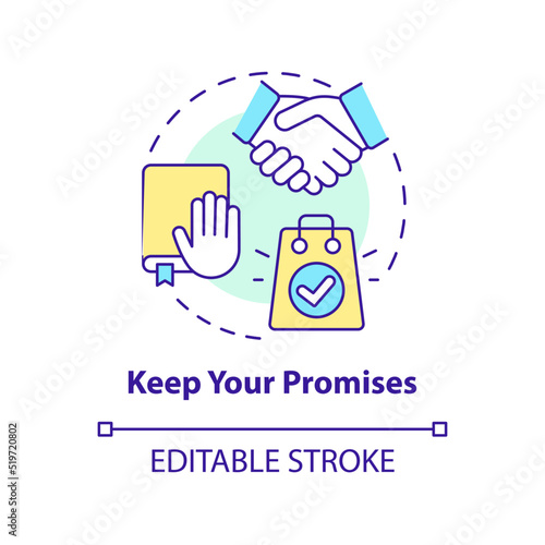 Keep your promises concept icon. Client perception. Customer engagement strategy abstract idea thin line illustration. Isolated outline drawing. Editable stroke. Arial  Myriad Pro-Bold fonts used