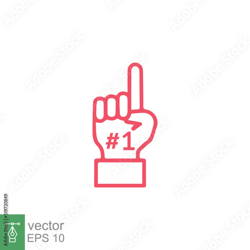 Number 1 foam glove icon. Simple outline style. Fan logo hand with finger up. Thin line vector illustration isolated on white background. EPS 10.