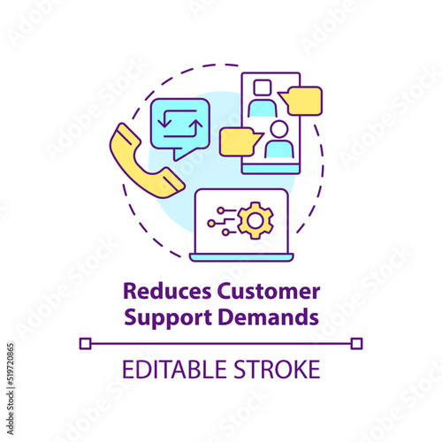 Reduces customer support demand concept icon. Client engagement platform importance abstract idea thin line illustration. Isolated outline drawing. Editable stroke. Arial, Myriad Pro-Bold fonts used