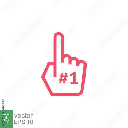 Number 1 foam glove icon. Simple outline style. Fan logo hand with finger up. Thin line vector illustration isolated on white background. EPS 10.