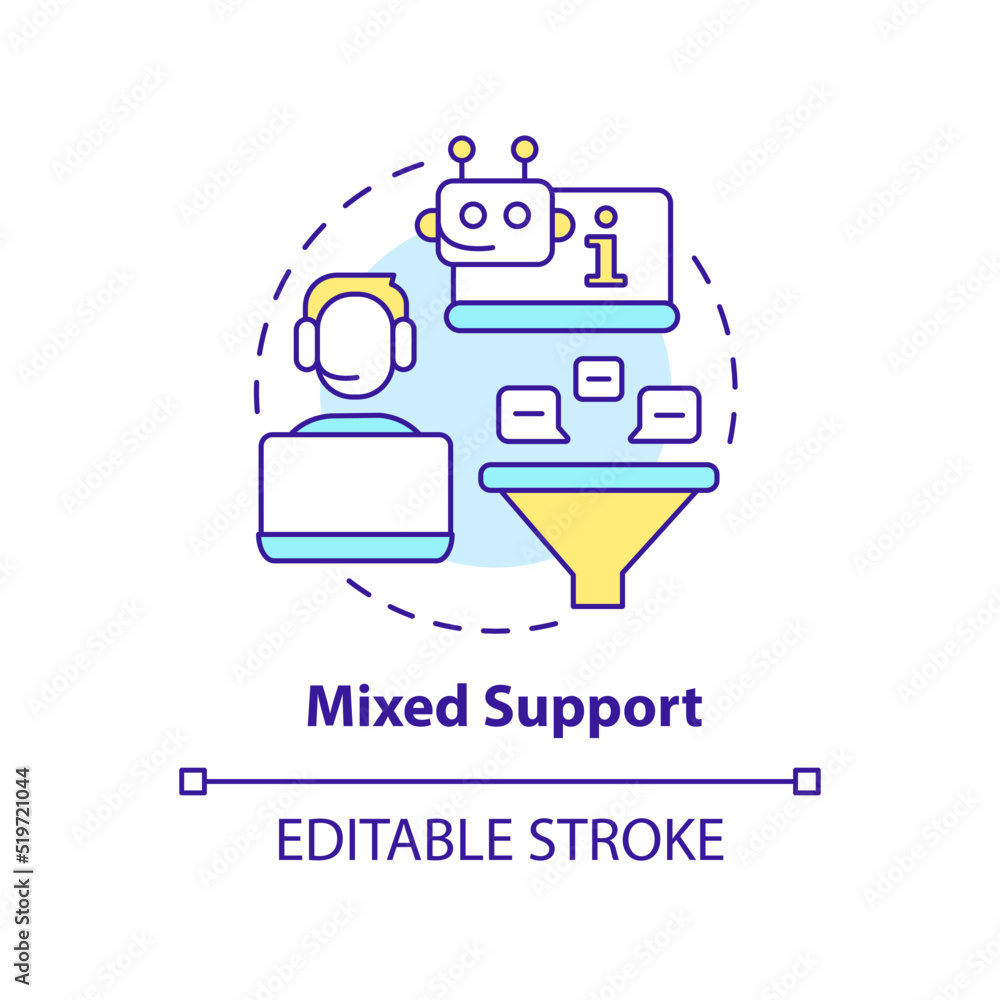 Mixed support concept icon. Chatbot, call center. Client engagement platform feature abstract idea thin line illustration. Isolated outline drawing. Editable stroke. Arial, Myriad Pro-Bold fonts used Mixed support concept icon. Chatbot, call center. Client engagement platform feature abstract idea thin line illustration. Isolated outline drawing. Editable stroke. Arial, Myriad Pro-Bold fonts used