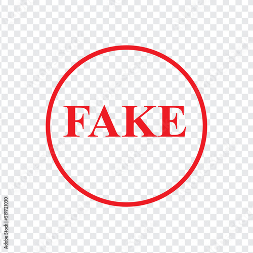 Fake icon is red on a transparent background. Logo, stamp. Vector illustration