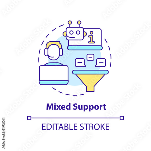 Mixed support concept icon. Chatbot, call center. Client engagement platform feature abstract idea thin line illustration. Isolated outline drawing. Editable stroke. Arial, Myriad Pro-Bold fonts used