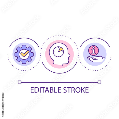 Short-term memory in learning loop concept icon. Processing new information abstract idea thin line illustration. Exercising memory muscle. Isolated outline drawing. Editable stroke. Arial font used