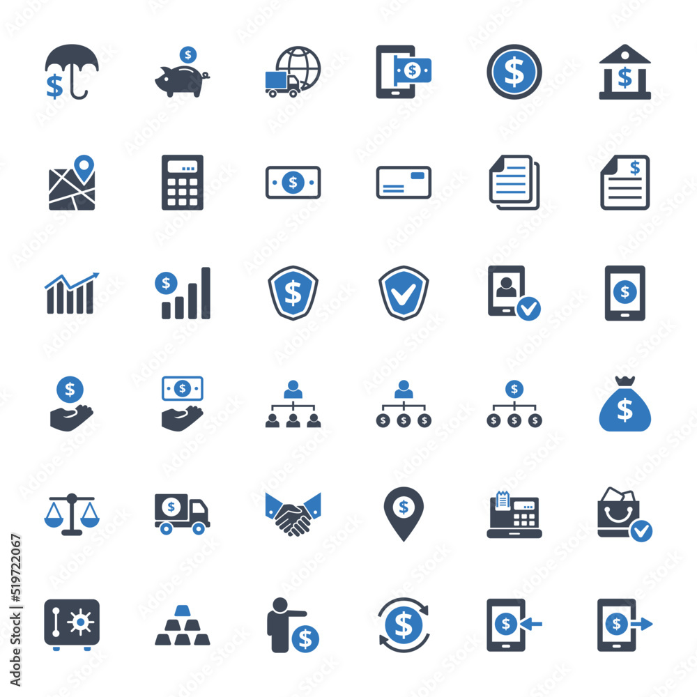 Finance affiliate marketing icons set vector graphic illustration