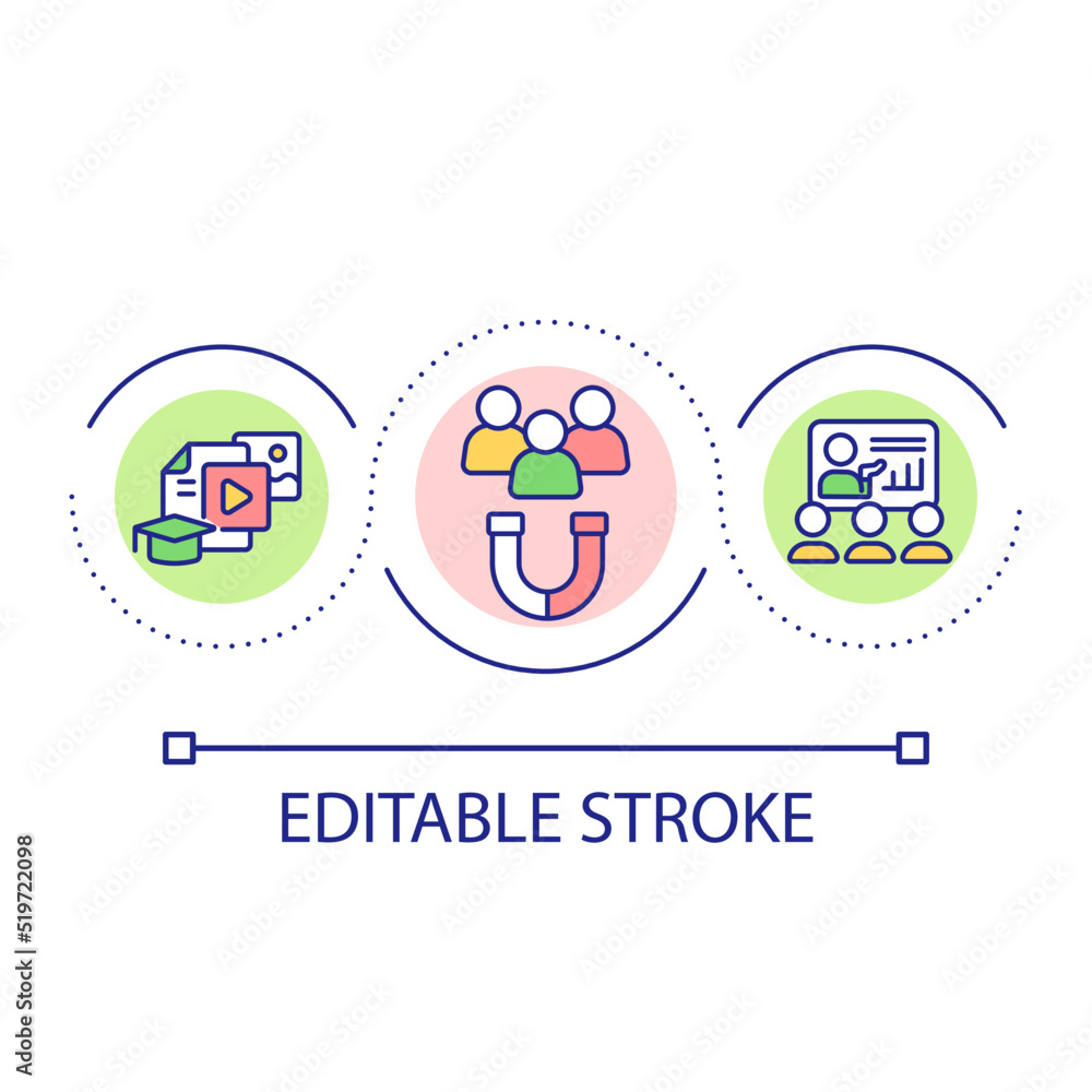 Increasing students engagement loop concept icon. Digital educational resources abstract idea thin line illustration. Online learning. Isolated outline drawing. Editable stroke. Arial font used Increasing students engagement loop concept icon. Digital educational resources abstract idea thin line illustration. Online learning. Isolated outline drawing. Editable stroke. Arial font used