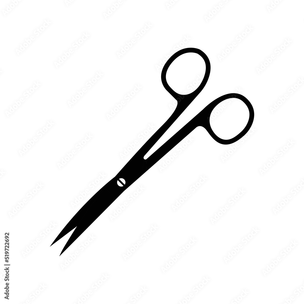 Surgical Scissors Silhouette. Black and White Icon Design Element on Isolated White Background Surgical Scissors Silhouette. Black and White Icon Design Element on Isolated White Background