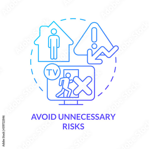 Avoid unnecessary risks blue gradient concept icon. Emergency preparedness tip abstract idea thin line illustration. Reducing hazards. Isolated outline drawing. Myriad Pro-Bold font used