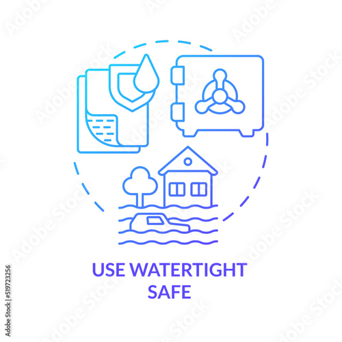 Use watertight safe blue gradient concept icon. Flood safety measure abstract idea thin line illustration. Water-resistant technology. Isolated outline drawing. Myriad Pro-Bold font used