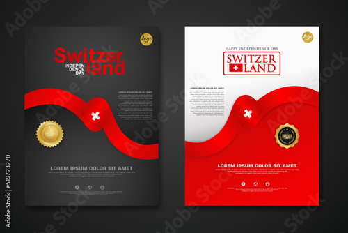 Set poster design Switzerland happy Independence Day background template