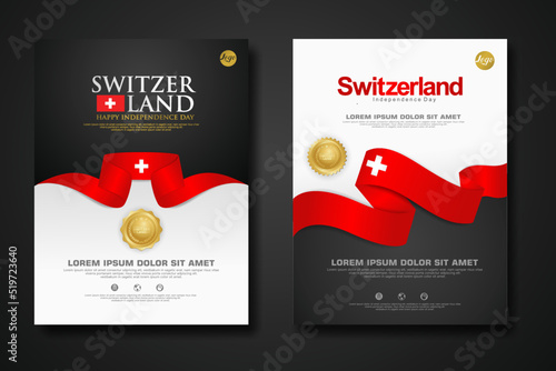 Set poster design Switzerland happy Independence Day background template