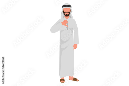Business design drawing Arab businessman showing thumbs down sign, dislike, negative expression and disapproval. Disagreement, disgust and negative expressions. Flat cartoon style vector illustration