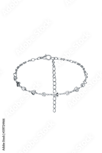 Obraz na płótnie Close-up shot of an anklet decorated with crystals and pearls