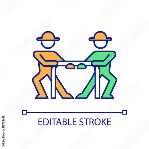 Farmers competition RGB color icon. Agribusiness competitiveness. Contest and rivalry. Agrarians. Isolated vector illustration. Simple filled line drawing. Editable stroke. Arial font used