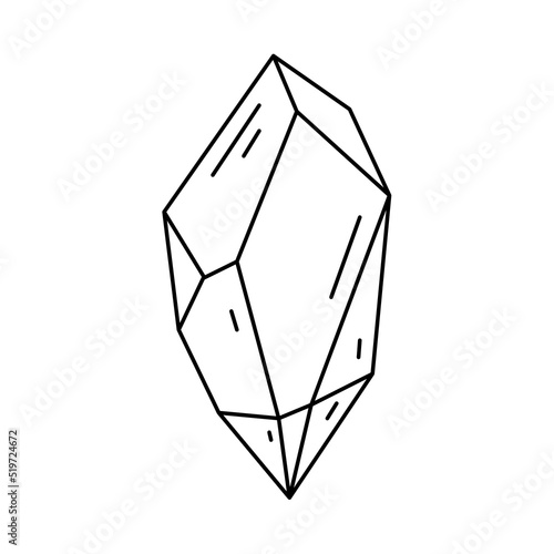 Crystal shape, quartz icon. Line art gem stone. Geology geometric design element.