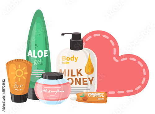 Different beauty body skin cosmetic product vector