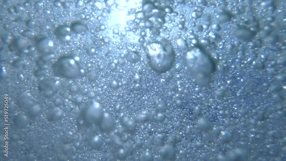Air bubbles floating from bottom up to water surface in Slow Motion Under Water scene Air bubbles floating from bottom up to water surface in Slow Motion Under Water scene