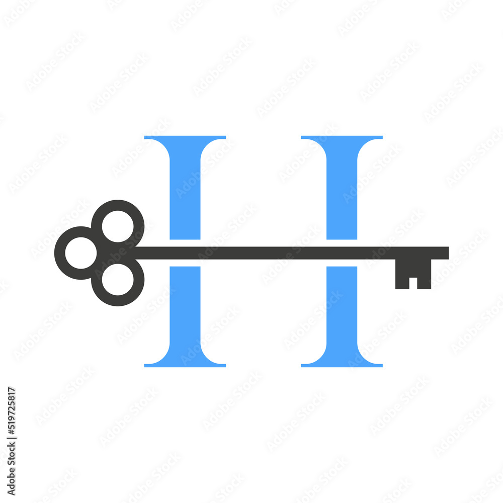 Letter H Real Estate Logo Concept With Home Lock Key Vector Template. Luxury Home Logo Key Sign Letter H Real Estate Logo Concept With Home Lock Key Vector Template. Luxury Home Logo Key Sign
