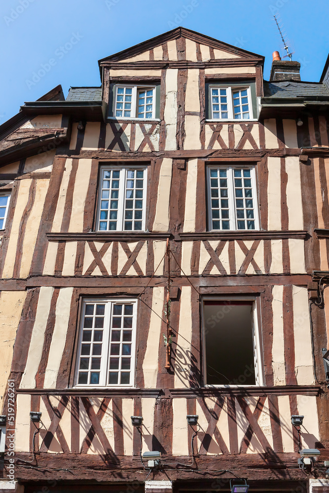 Fototapeta premium Street with timber framing houses in Rouen, Normandy, France. Architecture and landmarks of Rouen.