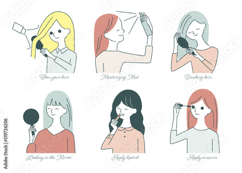 美容メイクアップする女性　セット