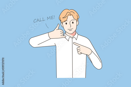 Man showing call me hand gesture 