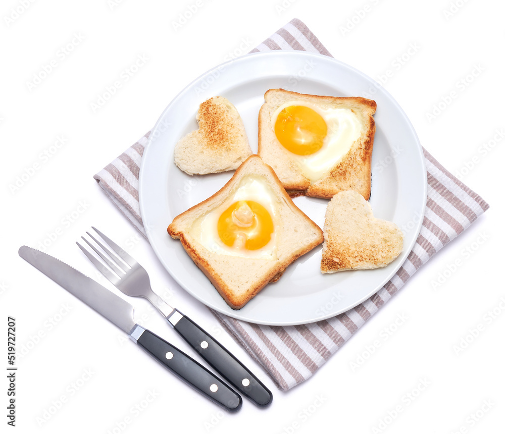 Fried Egg on Toast Bread isolated on white background Fried Egg on Toast Bread isolated on white background