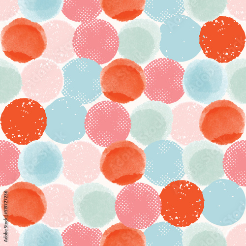 Colorful seamless pattern, background, collage with different watercolor shapes and stains. Vector illustration, wrapping paper