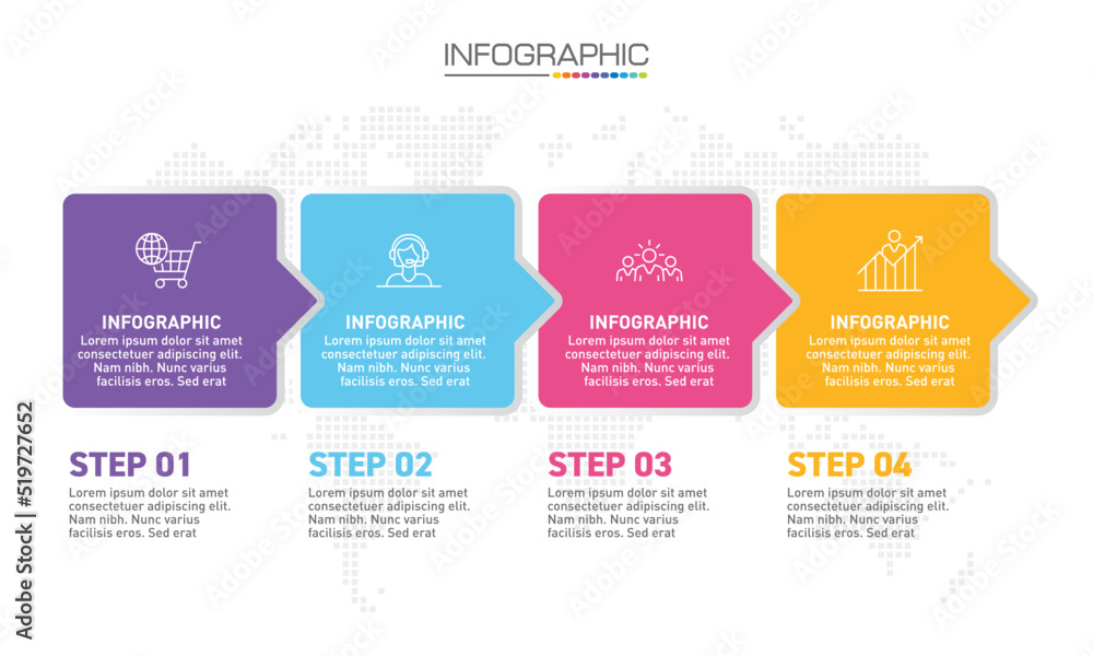 Obraz premium Infographics design 4 steps with marketing icons can be used for workflow layout, diagram, annual report, web design.